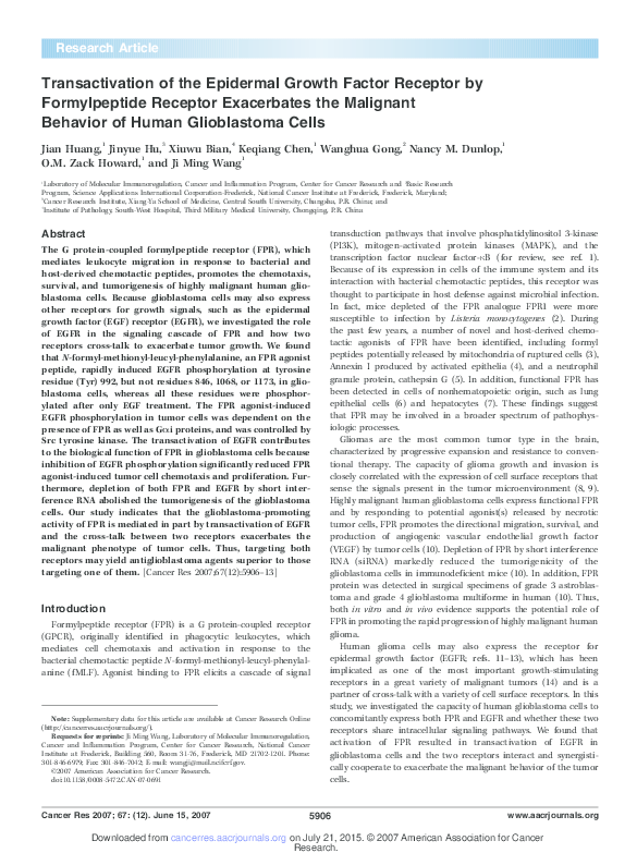 (PDF) Transactivation of the Epidermal Growth Factor Receptor by ...