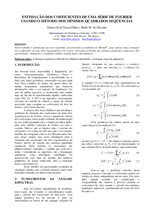 PDF) Estimação dos Coeficientes de uma Série de Fourier usando o