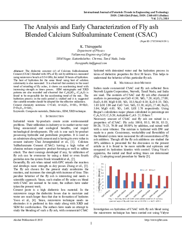 (PDF) The Analysis and Early Characterization of Fly ash Blended ...