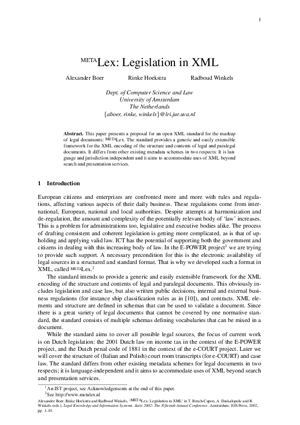 (PDF) META Lex: Legislation in XML