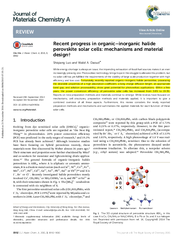 (PDF) Recent progress in organic–inorganic halide perovskite solar ...