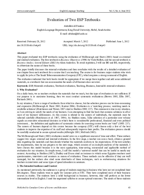 Evaluation of Two ESP Textbooks