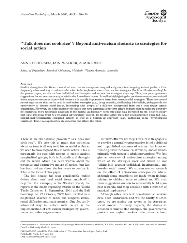 (PDF) “Talk does not cook rice”: Beyond anti-racism rhetoric to ...