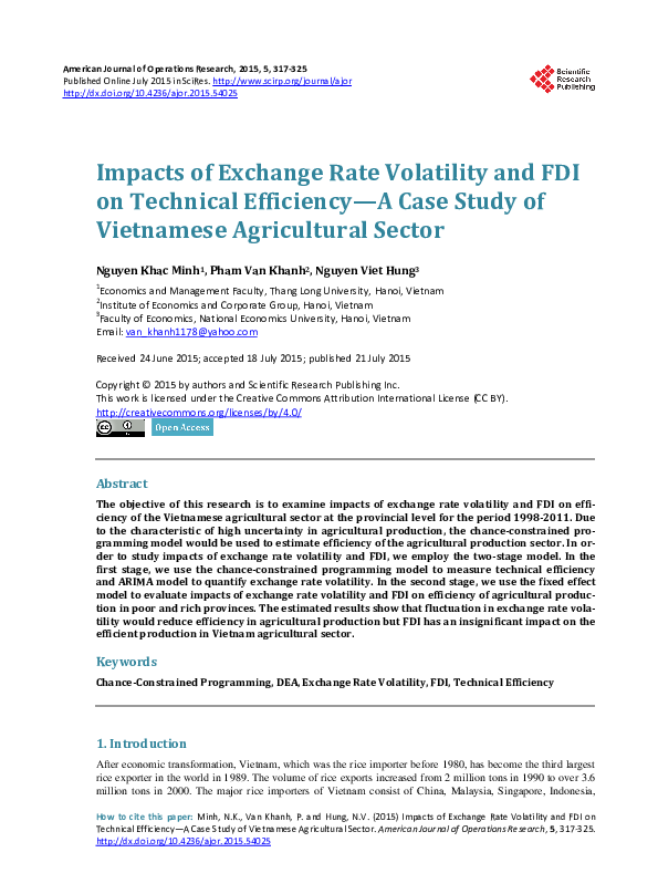 (PDF) Impacts of Exchange Rate Volatility and FDI on Technical ...