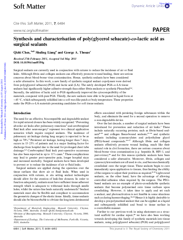 (PDF) Synthesis and characterisation of poly(glycerol sebacate)-co ...