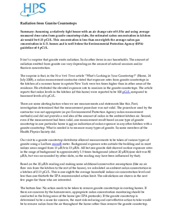 (PDF) Radiation from Granite Countertops