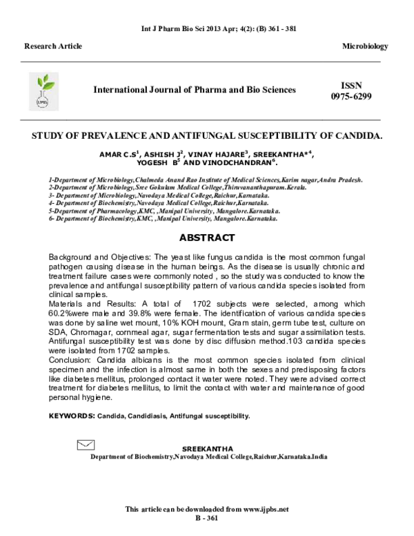 (PDF) International Journal of Pharma and Bio Sciences ISSN 09756299 STUDY OF PREVALENCE AND