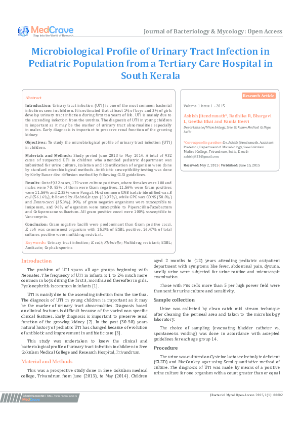(PDF) Microbiological Profile of Urinary Tract Infection in Pediatric ...