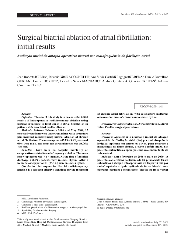 (PDF) Surgical biatrial ablation of atrial fibrillation: initial results
