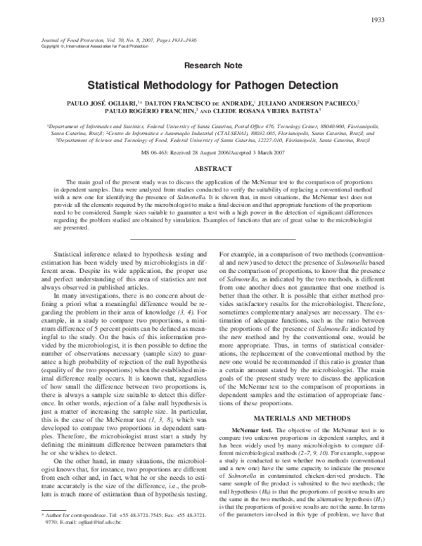 (PDF) Research Note Statistical Methodology for Pathogen Detection