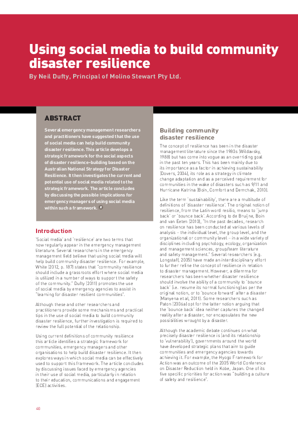 (PDF) Using social media to build community disaster resilience