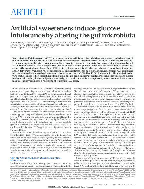(PDF) Artificial sweeteners induce glucose intolerance by altering the ...