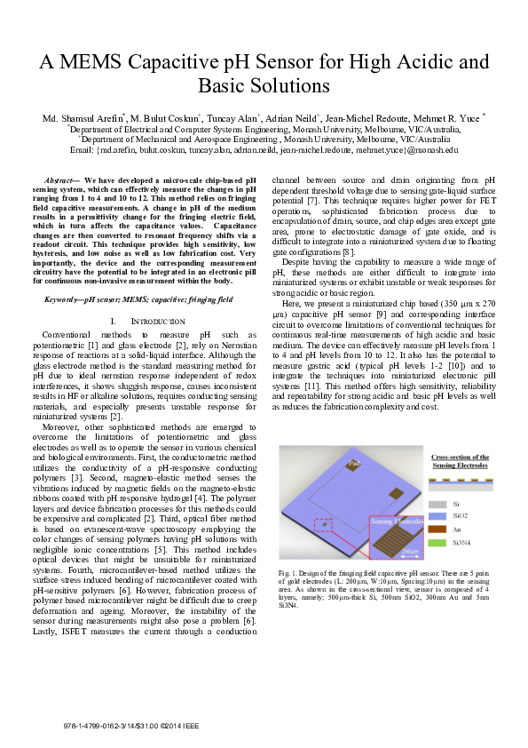 (PDF) A MEMS Capacitive pH Sensor for High Acidic and Basic Solutions