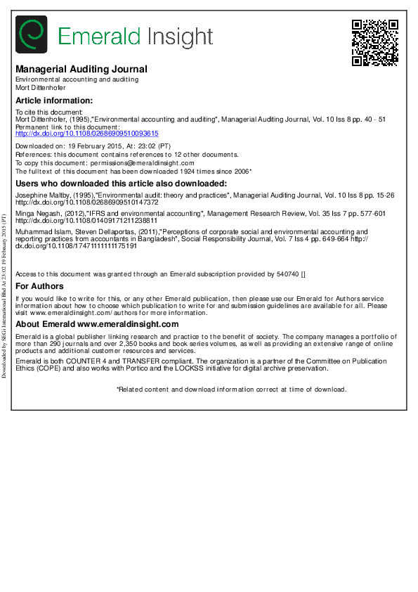 PDF) Environmental accounting and auditing