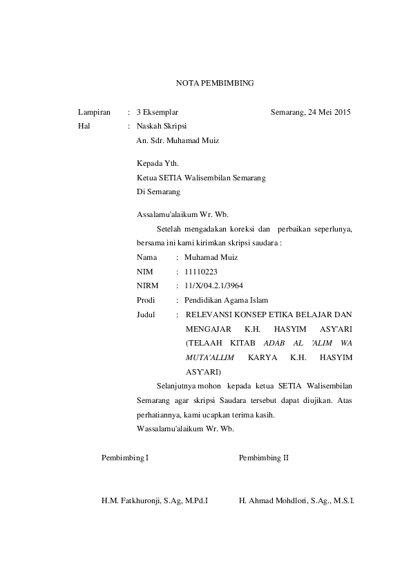 (PDF) 02. NOTA PEMBIMBING SKRIPSI - Telaah Kitab Adab Al’Alim wa Al ...