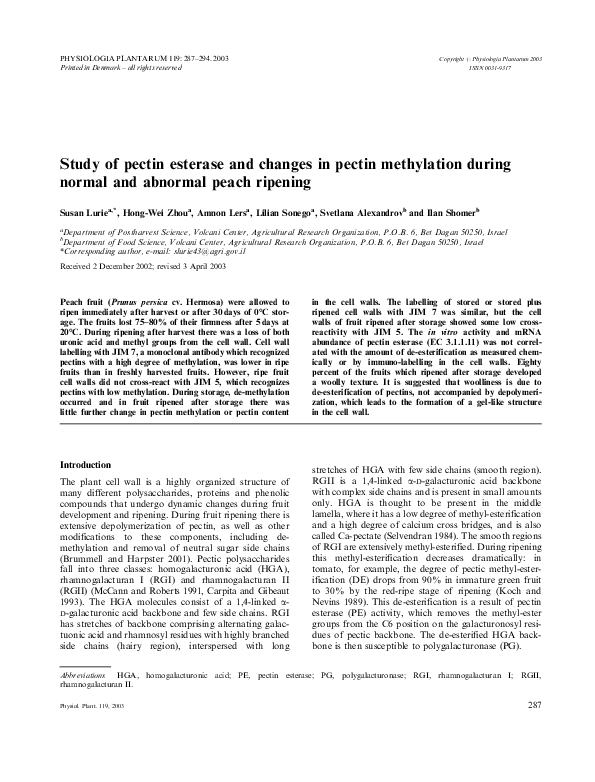 (PDF) Study of pectin esterase and changes in pectin methylation during