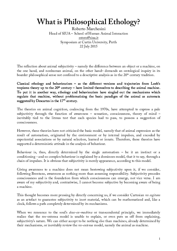 (PDF) WHAT IS PHILOSOPHICAL ETHOLOGY?