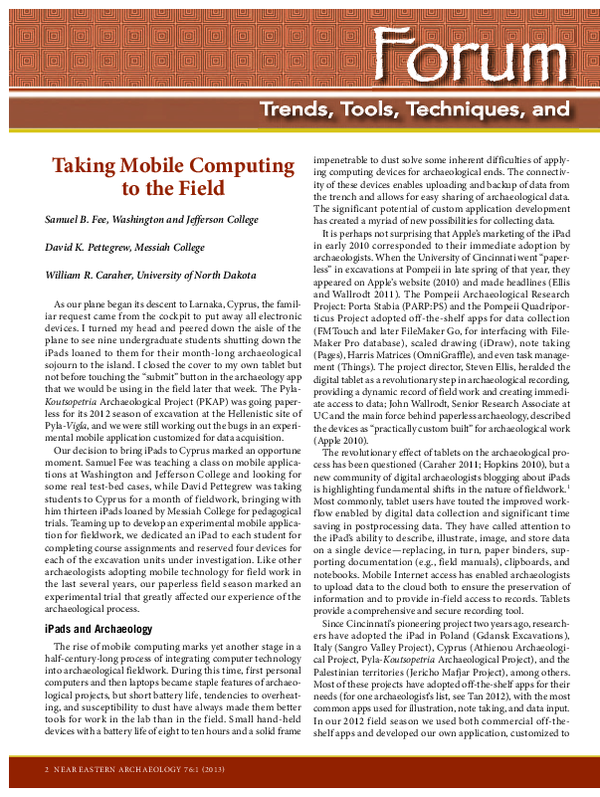 (PDF) Taking Mobile Computing to the Field