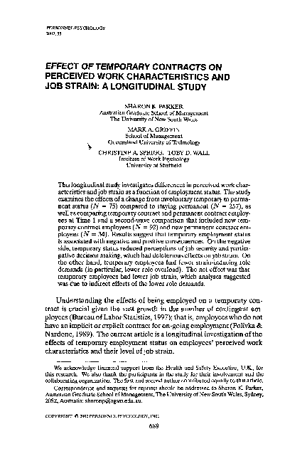 Pdf Effect Of Temporary Contracts On Perceived Work Characteristics