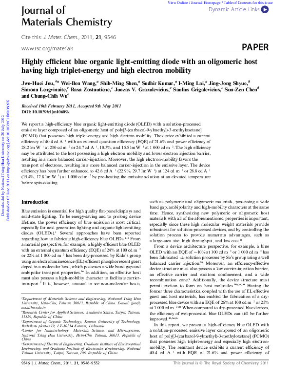 (PDF) Highly efficient blue organic light-emitting diode with an ...