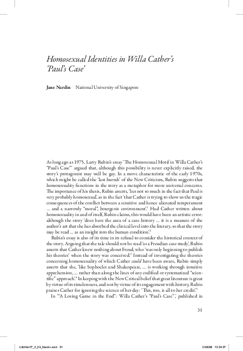 (PDF) Homosexual Identities in Willa Cather's 'Paul's Case' Wang