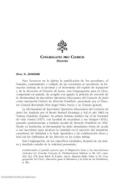 (PDF) CONGREGACIÓN PARA EL CLERO, Decreto por el que se erige la