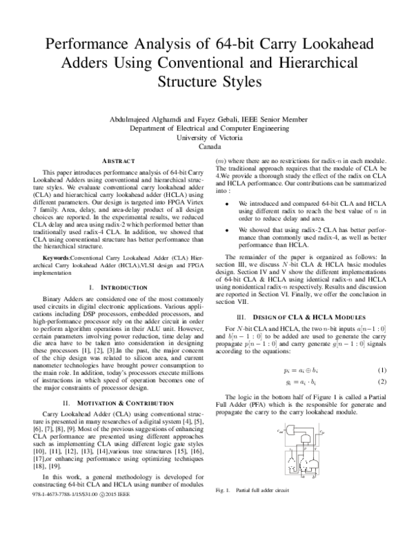 (PDF) Performance Analysis of 64-bit Carry Lookahead Adders Using ...