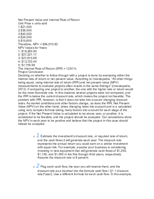 (DOC) Net Present Value and Internal Rate of Return