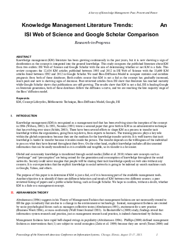 (DOC) Knowledge Management Literature trends: An ISI Web of Science and ...