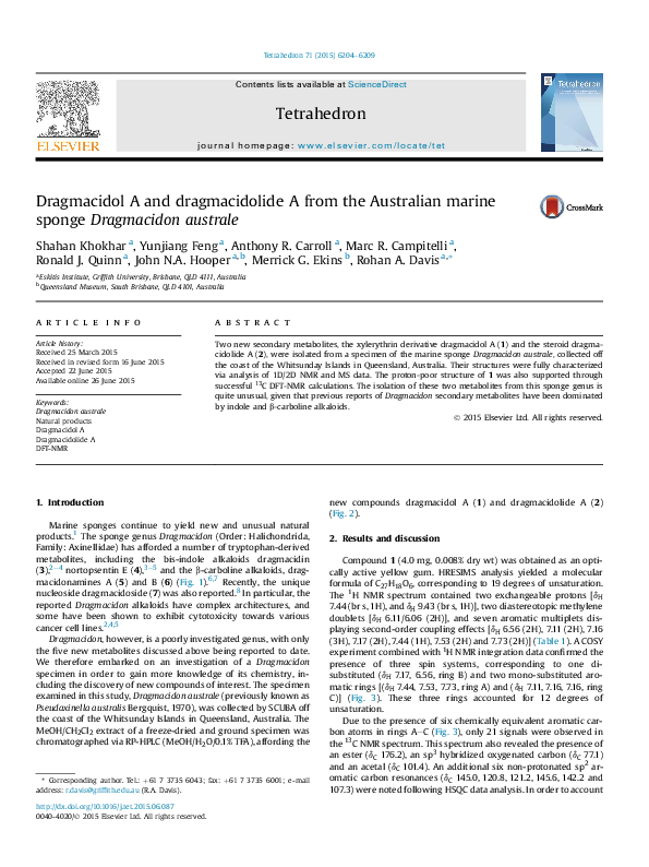 (PDF) Dragmacidol A and dragmacidolide A from the Australian marine ...