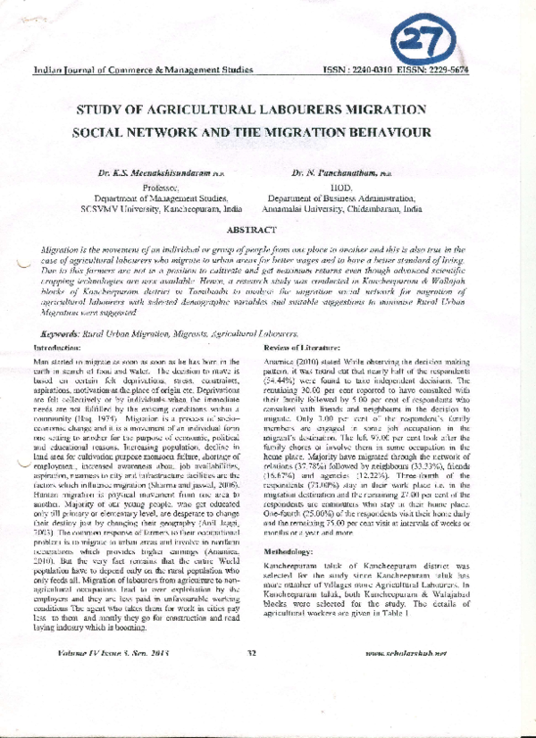 (PDF) 24. Study of Agricultural Labourers Migration Social Network and ...