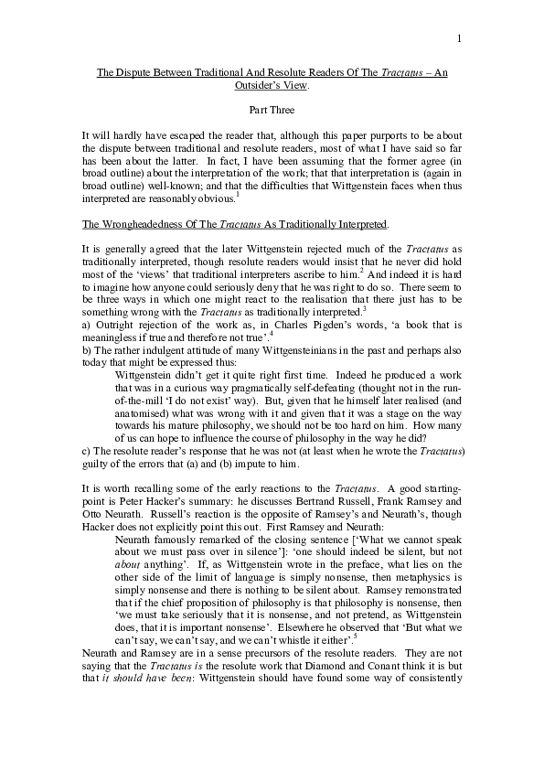 (PDF) The Dispute Between Traditional And Resolute Readers Of The 'Tractatus' An Outsider's