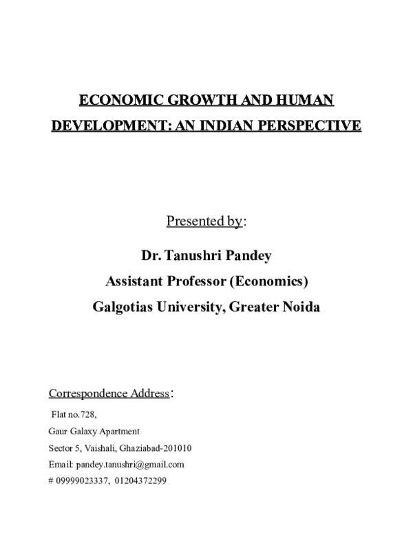 (DOC) Economic Growth and Human Development: An Indian Perspective