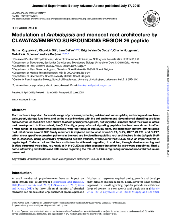 (PDF) Modulation of Arabidopsis and monocot root architecture by ...