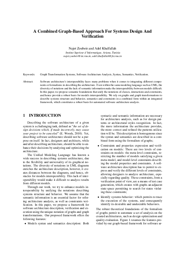 A Combined Graph-Based Approach For Systems Design And Verification