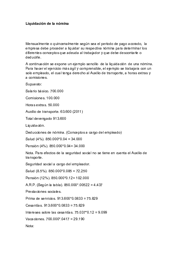 (DOC) Liquidación de la nómina
