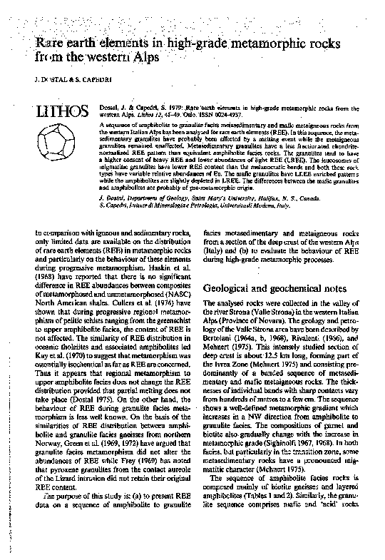 (PDF) Rare earth elements in high-grade metamorphic rocks from the ...