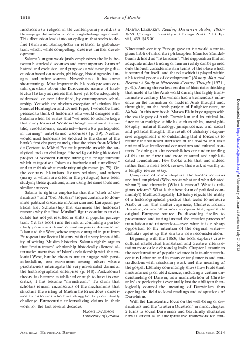 AHR Reading Darwin in Arabic