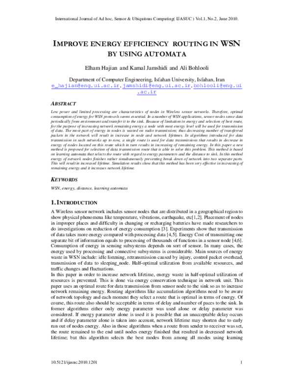 (PDF) IMPROVE ENERGY EFFICIENCY ROUTING IN WSN BY USING AUTOMATA