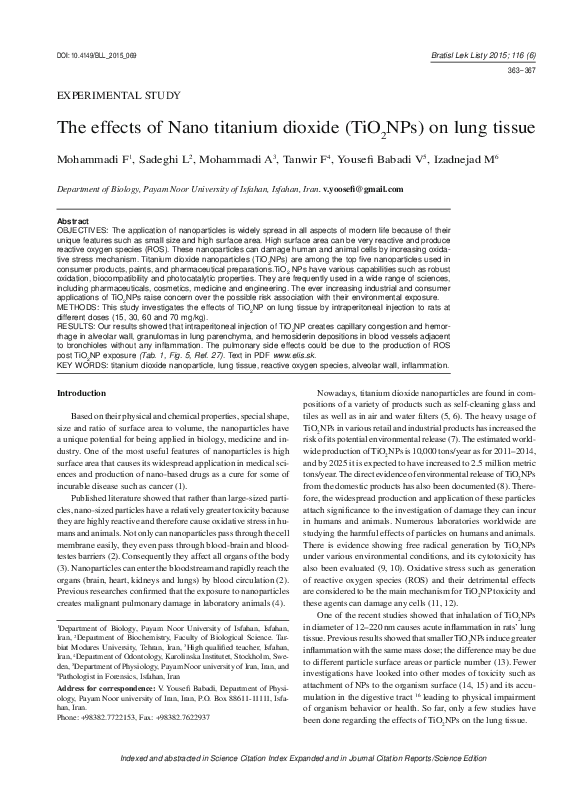 (PDF) The effects of Nano titanium dioxide (TiO 2 NPs) on lung tissue