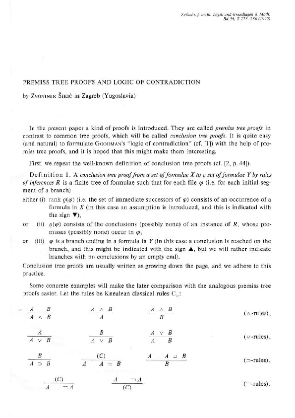 (PDF) Premiss tree proofs and logic of contradiction