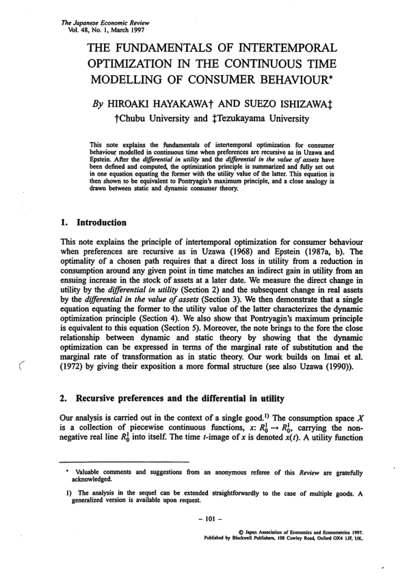 (PDF) The fundamentals of Intertemporal Optimization in the Continuous ...