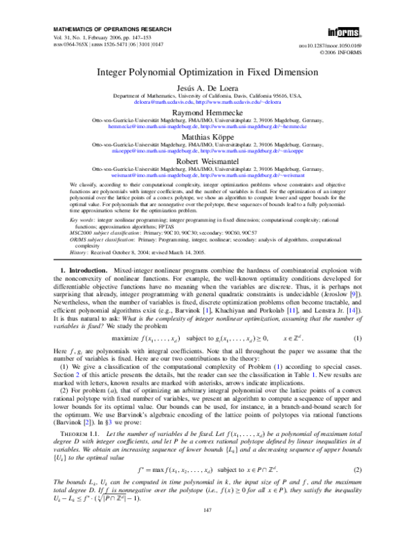 (PDF) Integer Polynomial Optimization in Fixed Dimension