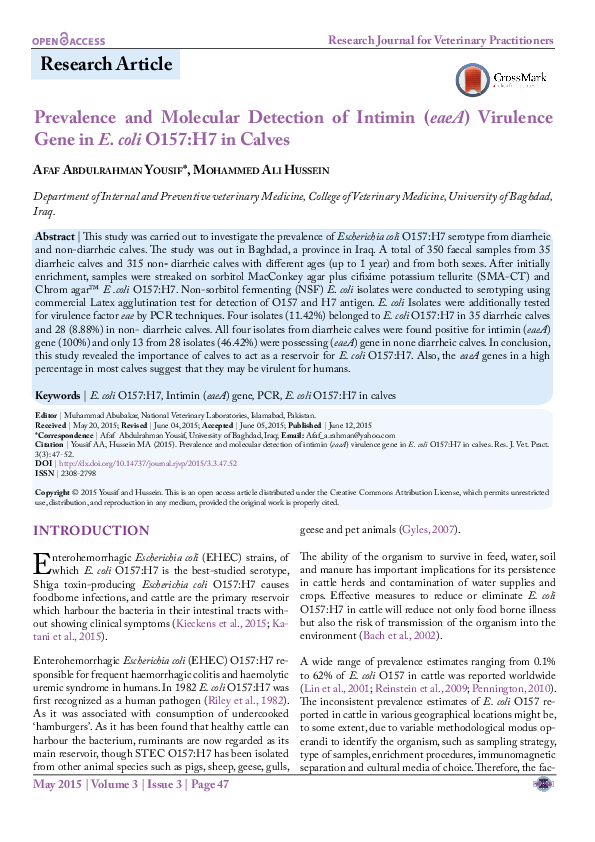 (PDF) Prevalence and Molecular Detection of Intimin (eaeA) Virulence ...