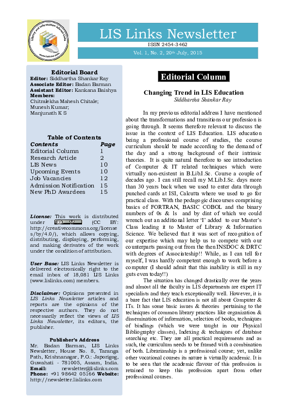 (PDF) Library and Information Science Education in India A Critical Assessment shabir ahmad