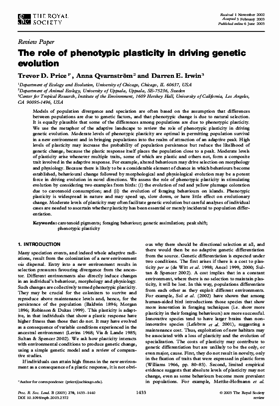 (PDF) The role of phenotypic plasticity in driving genetic