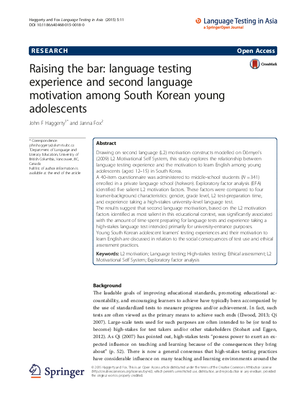 (PDF) Raising the bar: Language testing experience and second language ...