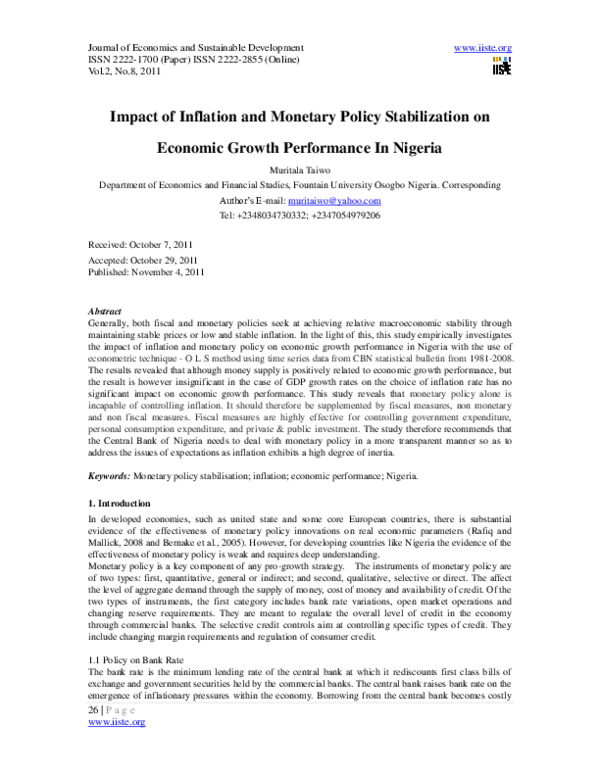 (PDF) Impact of Inflation and Monetary Policy Stabilization on Economic ...