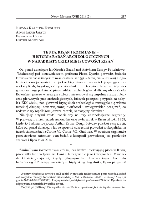 (PDF) Teuta, Risan i Rzymianie. Historia Badań Archeologicznych w ...