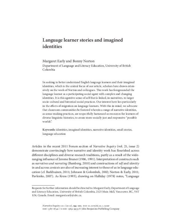 (PDF) Language learner stories and imagined identities